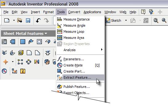 Extract the Sheet Metal Punch ifeature 1. Select Extract ifeature from the Tools menu to open the Extract ifeatures dialog.