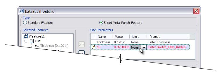 5. You want to define a list of selectable values that can be used to drive the size of the punch you are creating - in