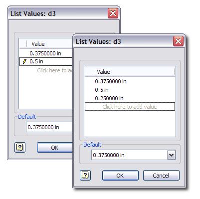 You now have three selectable values which will define valid radii for the punched feature: 0.25,