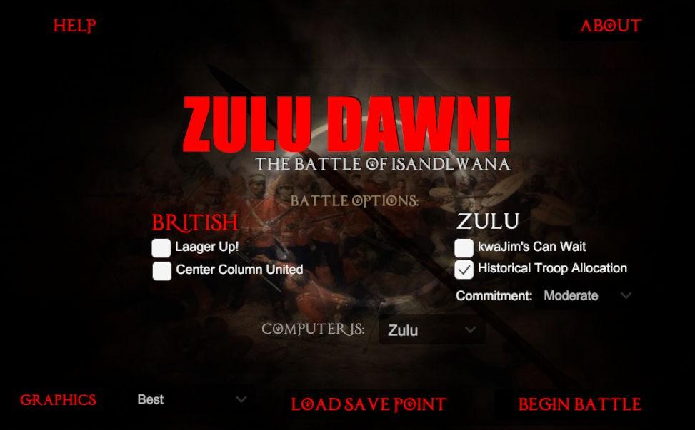 STARTING THE BATTLE Battle Options: Zulu Dawn! defaults to generally accepted historical settings. The game's 'Battle Options' enables one to layer additional 'What If?