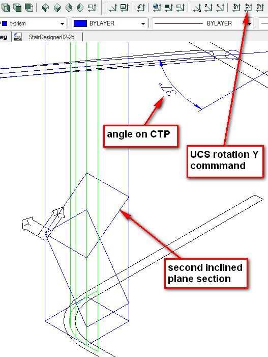 To calculate the upper inclined angle use the command "UCS" rotation Y.