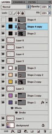 49 Create a duplicate of the shape layer underneath the original. Disable the visibility of your original layer and target the duplicate in the Layers palette.