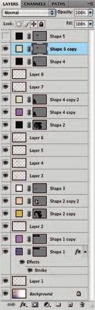 To hide the effect in the Layers palette, simply click the Expand/Collapse button to the right of the layer thumbnail.