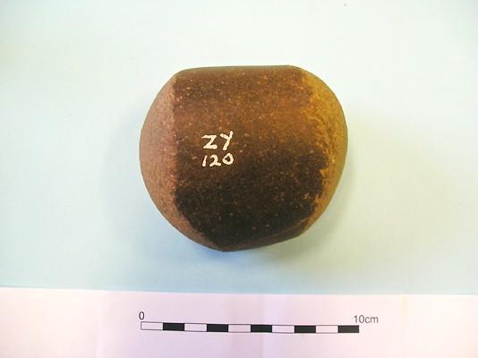 Hammerstone Period: Neolithic Date: 4500 2000BC Material: Sandstone Use: Hammering/Tool making Site: North Uist (Western Isles) This stone was used just like a hammer and you can see the marks on