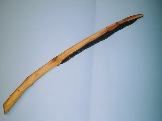 Composite Sickle (replica) Period: Neolithic Date: 4500 2000BC /wood/resin Use: Harvesting crops and clearing vegetation Site: N/A This is a replica of a flint sickle made from microliths.