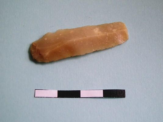Flint blade Period: Mesolithic/Neolithic Date: 7000 2000BC Use: Cutting Site: Slains (Aberdeenshire) This is a flint blade and has been made from a flint flake.