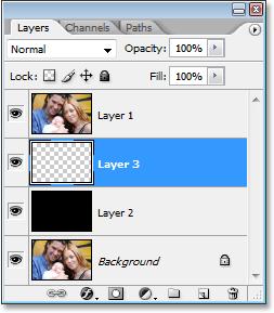 The new blank layer is added between Layer 1 and Layer 2.