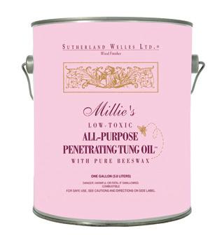 Millie s All-Purpose Penetrating Tung Oil Millie s is the lowest toxic finish we formulate using our Polymerized Tung Oil Low Lustre, our proprietary citrus solvent, Di-Citrusol and beeswax.