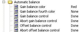 Offsets and Gain Taps Balance: All the commands are available in the CommCam Gain & Offset section : Offsets Balance: Read function: r balo ; Returns the Offset Balance status: 1 for running and 0