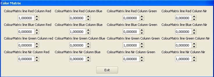 <line> and <column> are defined as follow : 1=Red, 2=Blue, 3=Green, 4=Nir or Mono (if exists) Write function : w cm<line><column> <val> : sets the