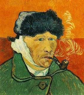 A self-portrait painting by Vincent Van Gogh with a blue,