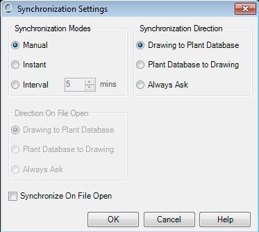 Focus on OpenPlant PowerPID V8i Database Connectivity Synchronization Options Manual Sync when you choose from drawing to database or vice versa Timed Choose how long inbetween automated