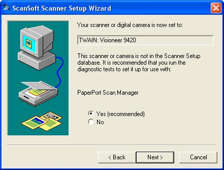 Visioneer 9420. 2. Click the Setup button.