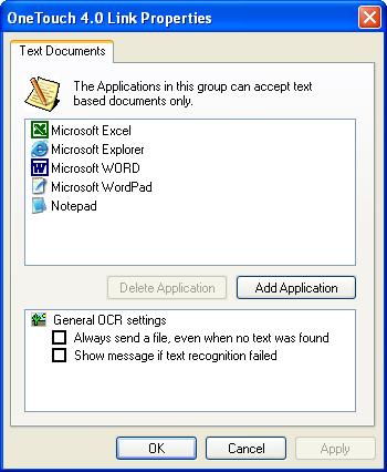78 VISIONEER ONETOUCH 9420 USB SCANNER USER S GUIDE TEXT DOCUMENTS PROPERTIES These properties apply to Microsoft Word, Microsoft Excel, and the other applications indicated by their icons in the