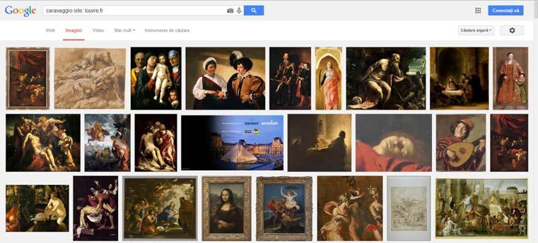 Exercițiu 2-9 Acum încercați să configurați o căutare avansată. 20. În câmpul de căutare tastați: Caravaggio site:louvre.