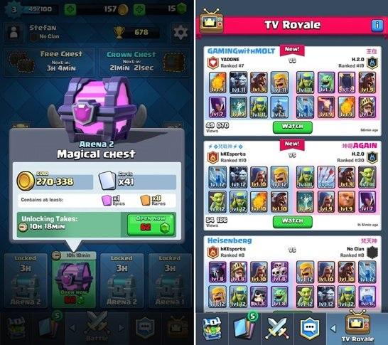 If you want to unlock new players and more gold you must wait or pay real money. Clash Royale also provides replays of games of other players so you can learn from the successes or failures of others.