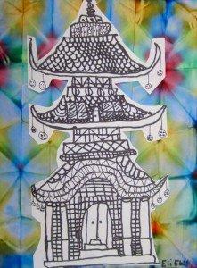 design a detailed Asian Pagoda art paper