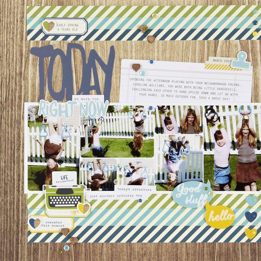 Simple Tip: Piece together similar patterned papers for a fun, colorful border on your layout!