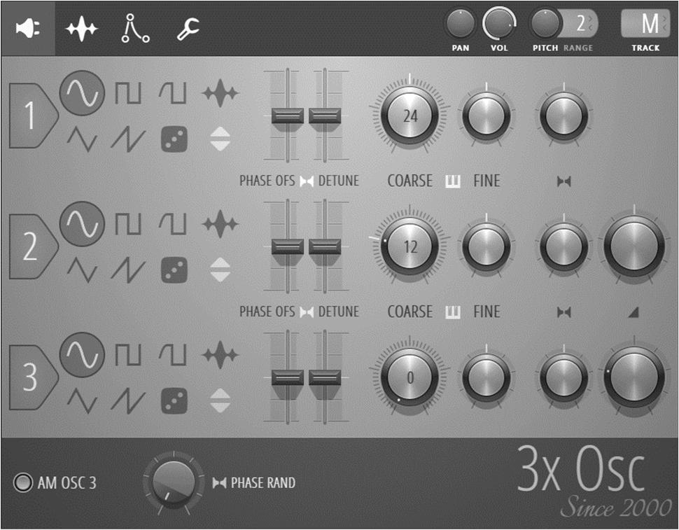 3xOsc (included) - This is a plain instrument that allows you to mix three Oscillators, each of which generates a tone.