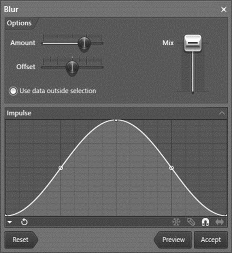 The Equalize Tool boosts or cuts frequencies according to a user defined EQ envelope.