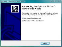 Opticstar PL-131 series. Ä Opticstar Ltd, 2010. 5. Windows should confirm that the Drivers were successfully installed on your computer. Click Finish to continue. 6.
