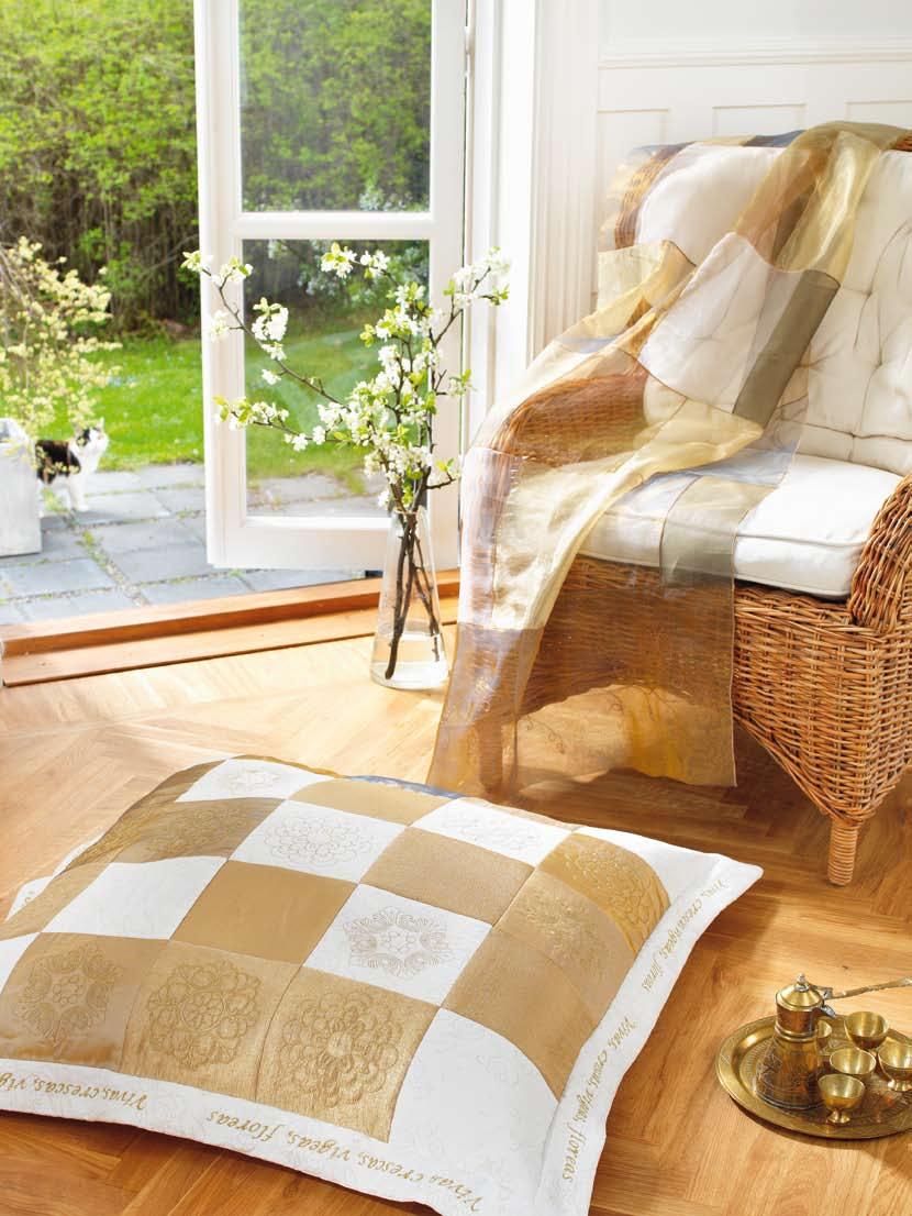 Instructions for the DESIGNER TOPAZ floor pillow and sheer throw are available on www.husqvarnaviking.