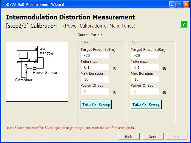 Operation Manual 3. Perform calibration (Power cal for main tones) Power calibration is performed for the main tones from the ENA and SG to ensure accurate power levels at the DUT s input.