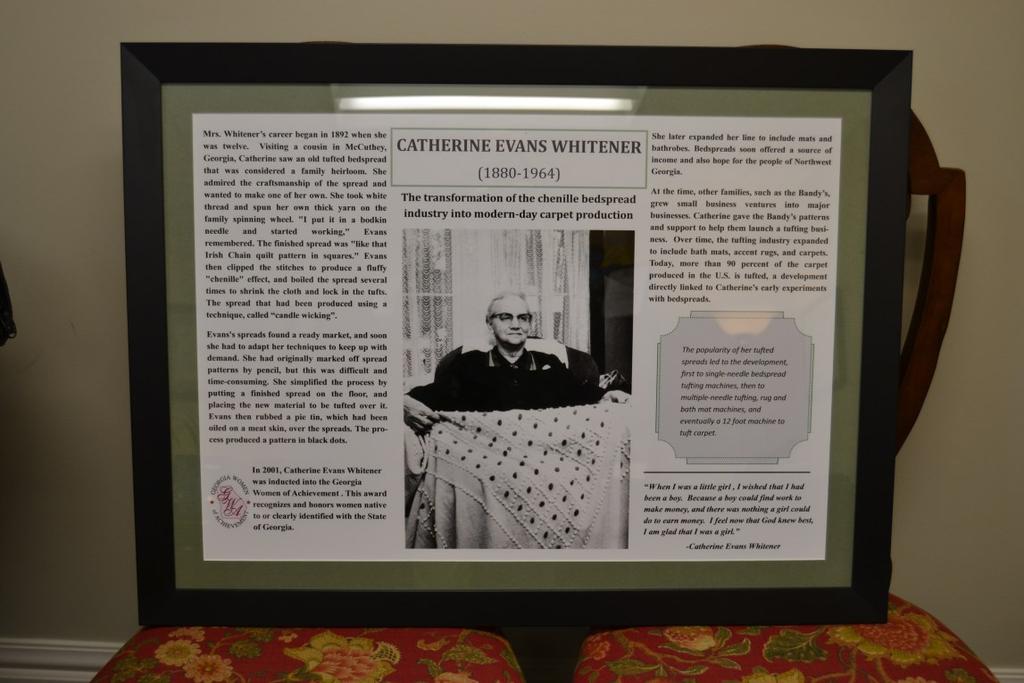 Catherine Evans Whitener (1880-1964) Through Catherine Evans Whitener, the chenille bedspread industry became an immense success in the