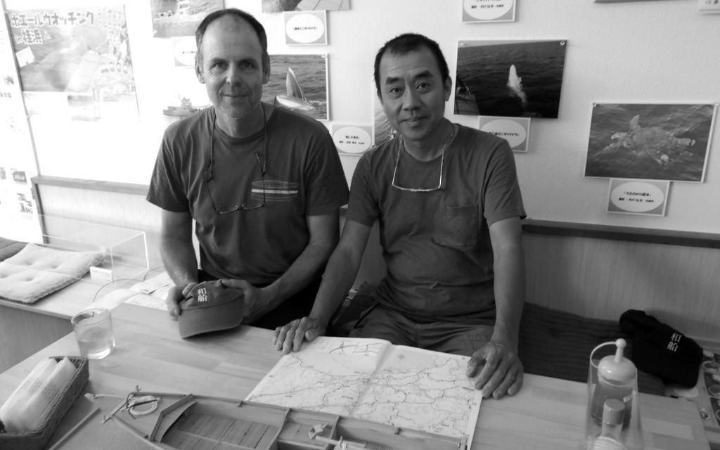 Figure 2. Douglas Brooks and Mr. Masaki Tanimura of Thermal Studio at a lunch meeting when Mr. Brooks was working on a boatbuilding project in Takamatsu in 2013. Courtesy of Mr. Tanimura. the company s kits, when I discovered a rather obscure, but very interesting looking kit of a traditional twenty-foot Japanese fishing boat.