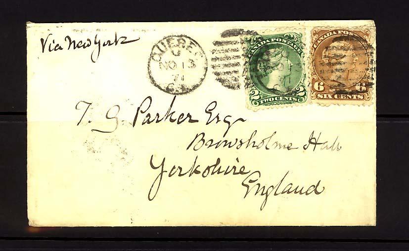 6 brown Even though the rate to England via Canada was 6 per ½ oz.