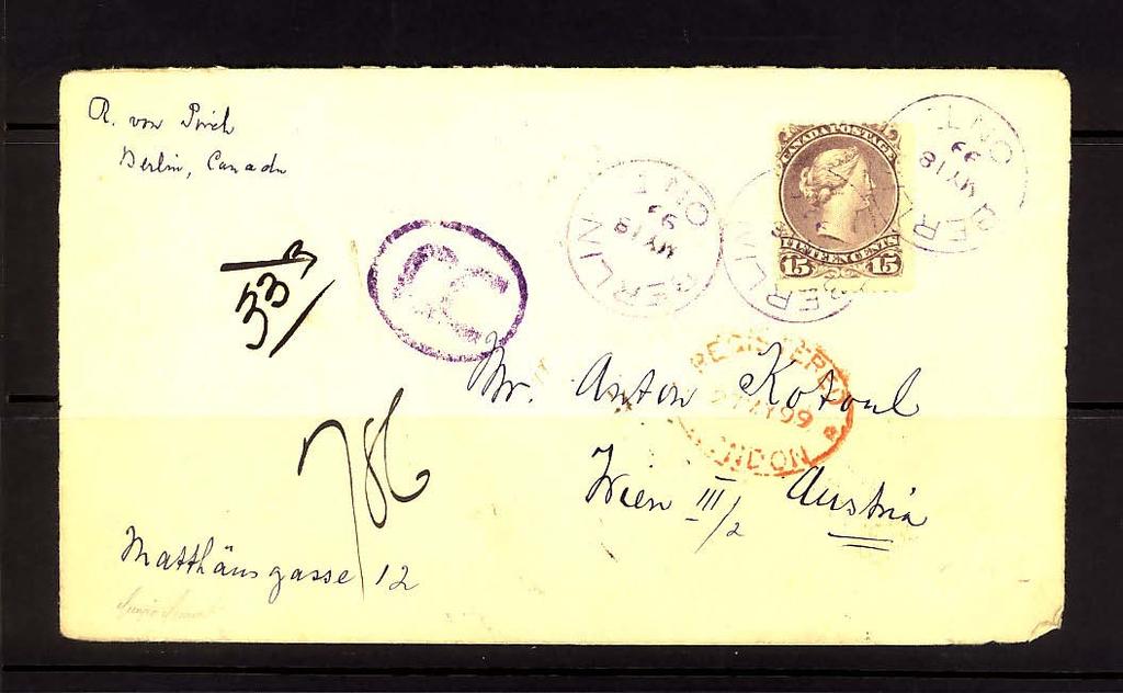 15 Single on 1899 cover paying 2 x 5 per ½ oz.