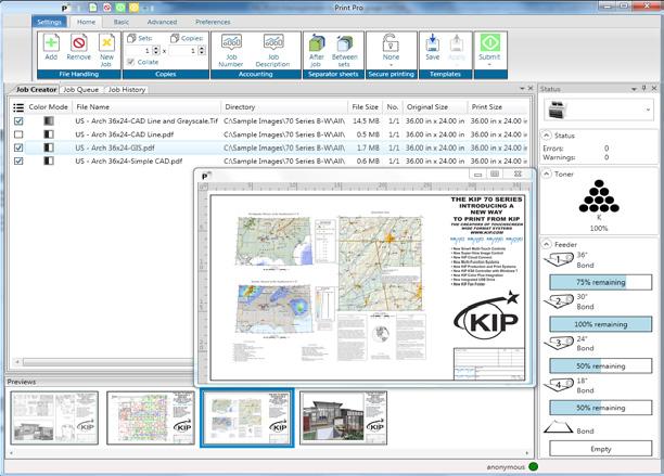 SYSTEM K PRINT SUBMISSION KIP Print Management Applications provide intuitive productivity for professional results across the full range of KIP Color and B&W Systems.