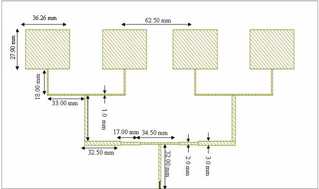 Table 3.2: Dimension of Rectangular Patch Array Antenna Patch Width, w 36.26 mm Length, L 27.90 mm 100Ω Feedline Width 1.00 mm Length 34.