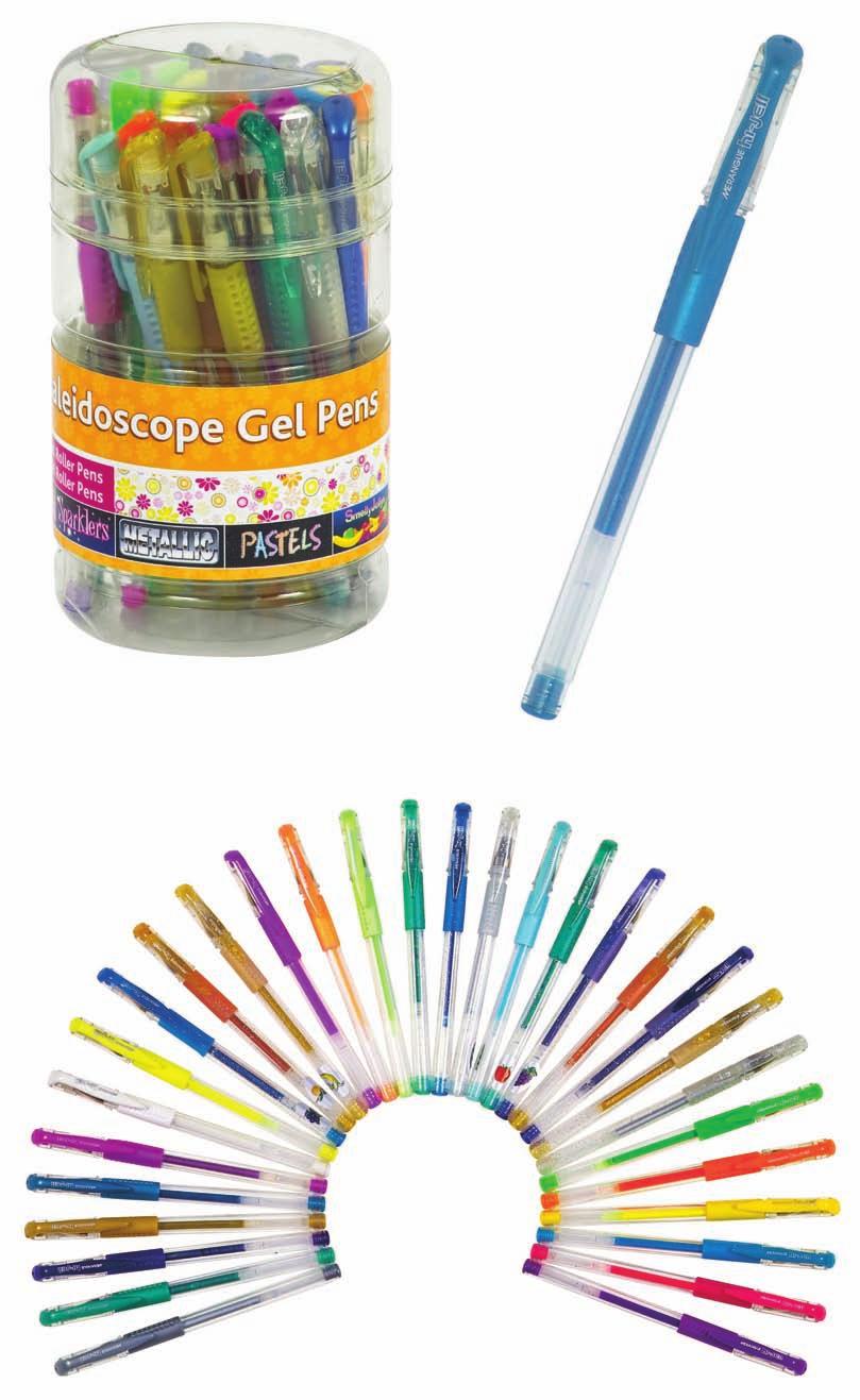 30PK KALEIDOSCOPE 38H2-6201-00-000 HI-JELL FUN 30 Pack Kaleidoscope Gel Pen Set in tub - Gel-based ink dries instantly - Non-toxic - Contoured rubber