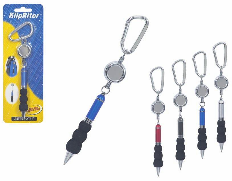 KEYPULL PEN BLISTERED KCPEN940BL CARABINER PENS KlipRiter - Klipriter Key Pull Pen with Carabiner Clip blister card