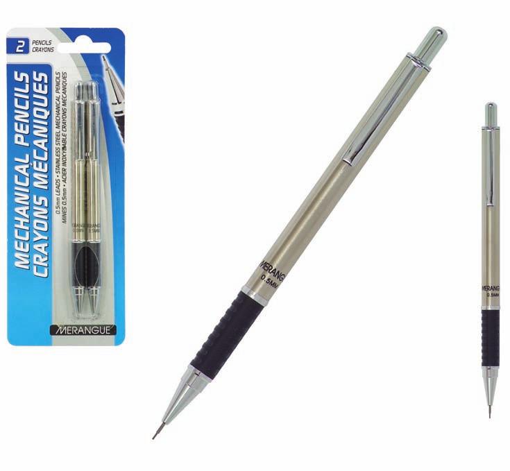 2PK STAINLESS STEEL 38N1-3071-00-000 MECHANICAL PENCILS 2 Pack Stainless Steel Mechanical Pencils - 0.