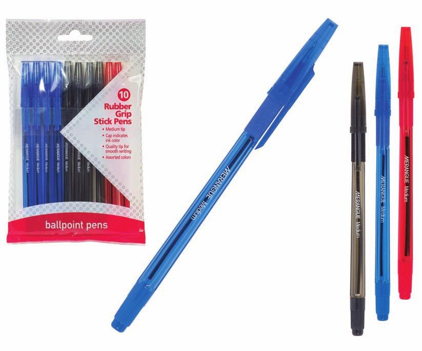 10PK RUBBER GRIP 38N2-7591-00-000 10 Pack Rubber Grip Ballpoint Pens - Cap indicates ink color - 1.