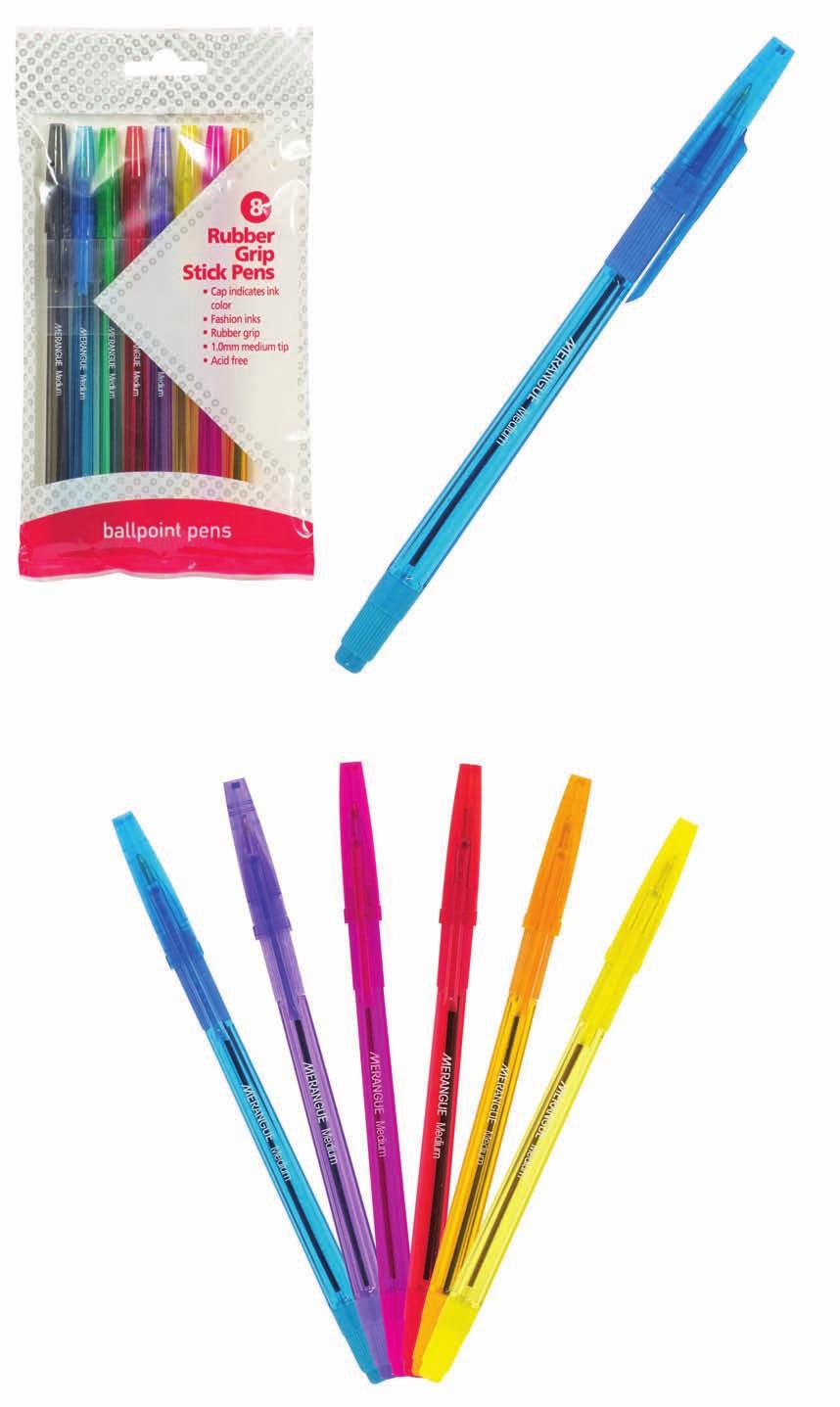 8PK RUBBER GRIP 38N2-7571-00-000 8 Pack Rubber Grip Fashion Ink Ballpoint Pens - Cap indicates ink color - 1.