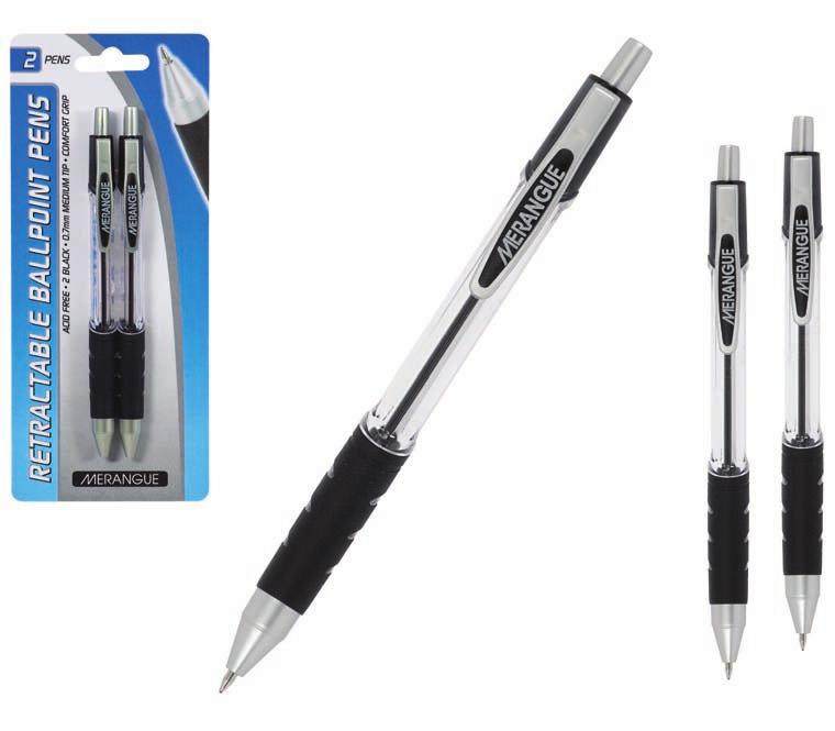 2PK RETRACTABLE 38N2-8871-20-000 2 Pack Retractable Black Ballpoint Pens - Comfort grip - 0.