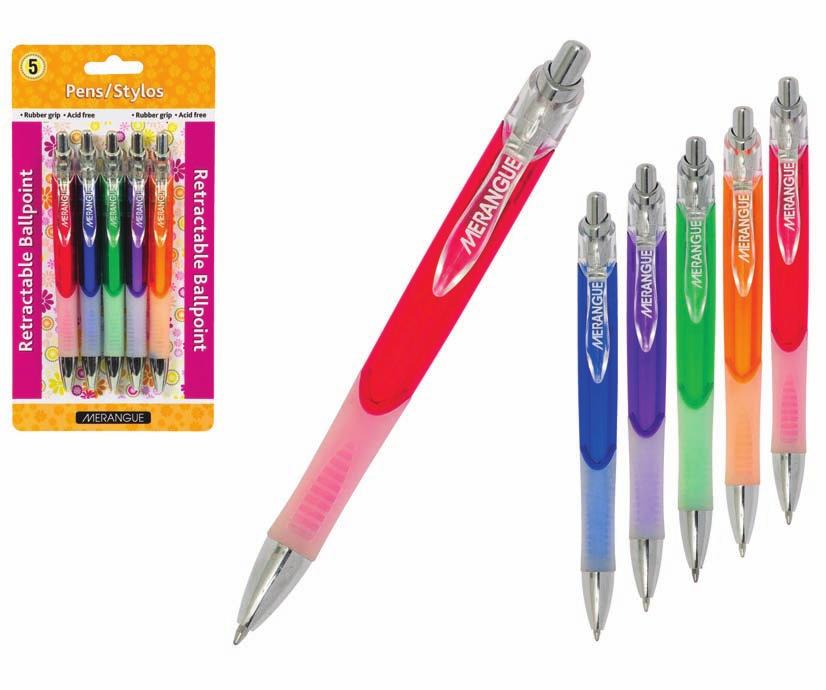 5PK FASHION 38N2-8891-00-000 5 Pack Fashion Retractable Ballpoint Pens - Comfort grip - 1.