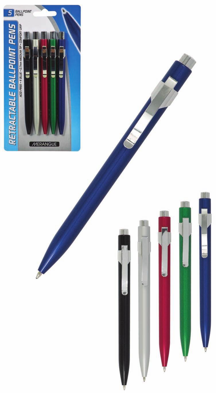 5PK RETRACTABLE 38N2-8981-00-000 5 Pack Retractable Ballpoint Pens - Comfort grip - 0.