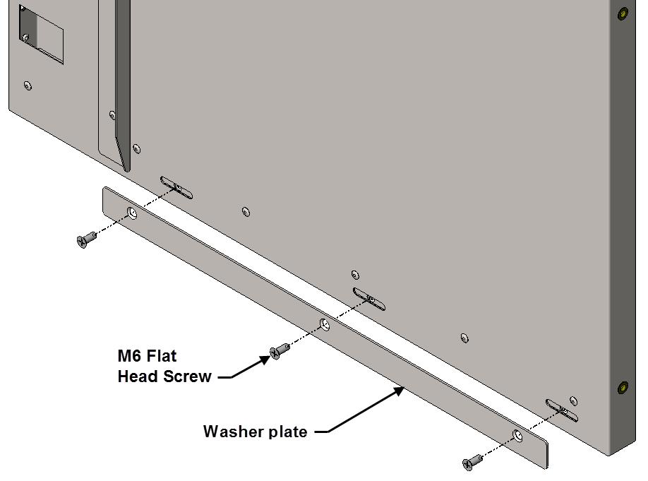 CABINET FLOOR ATTACHMENT Attach the bottom of each side panel to the floor mounting angle with three M6 flat head