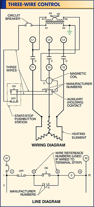 In three-wire control, three wires lead from