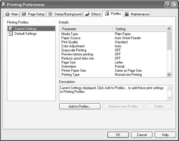 Advanced Printing Saving and Recalling Driver Settings When you change printer driver settings for a specific print job, such as printing black and white photos, or printing documents with a special