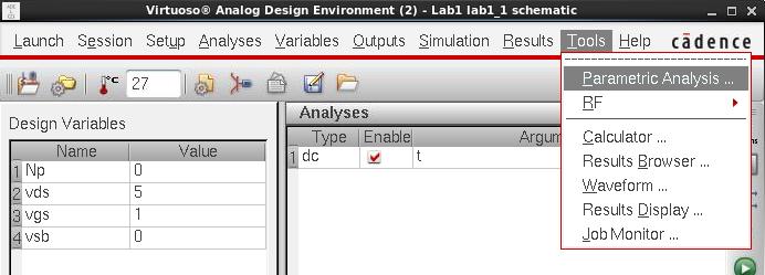 5 m. ii. Type the variables in the Analog Design Environment as shown below. iii.