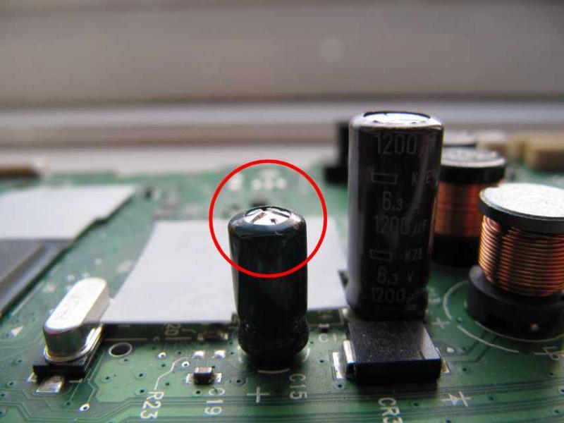 Examine the main logic board for signs of overheating. Also look for any electrolytic capacitors with domed tops or signs of leakage, indicating that they are failing.
