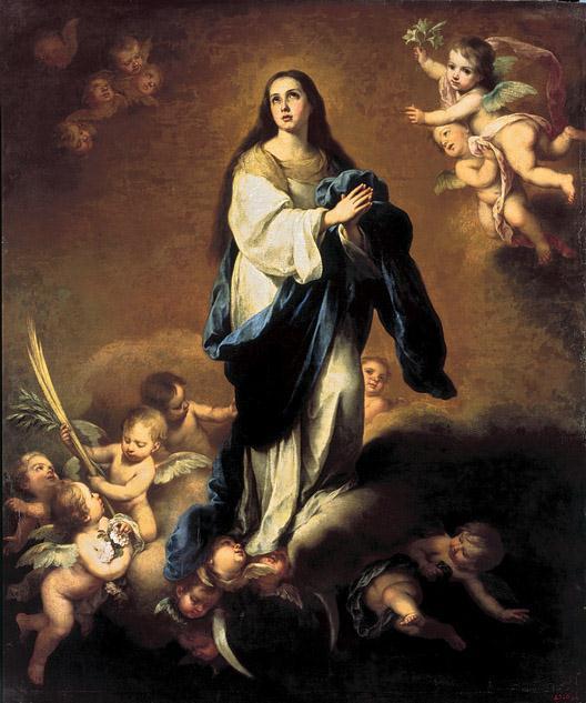 Artist: Bartolomé Esteban Murillo Title: The Immaculate Conception Size: 7'8" X 6'5" (2.35 X 1.96 m) Date: c.