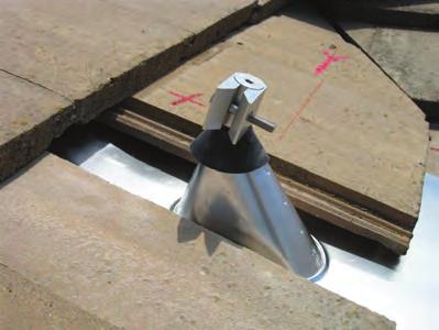 Make sure that all lag screws are securely tightened into roof rafters and are structurally sound. Install flashing using appropriate methods for roof type.