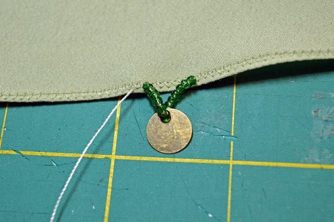 String 6 seed beads on and then one of your coins. 11.
