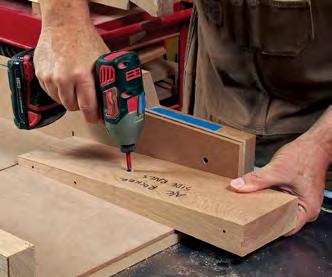 Screw the wedge to the crosscut sled (above) to trim the side rails to length at the proper angle. Cut one end, then add a hook stop to cut the rail to final length (right).